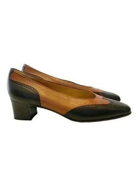 Remonte Soft Loafer Pumps Block Heel Brown Black 2 Tone Leather US 7.5 EU 38